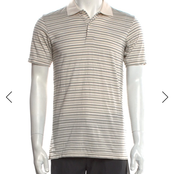 Dunhill Striped V-Neck Silk Polo Shirt — Size SMSRP: $650